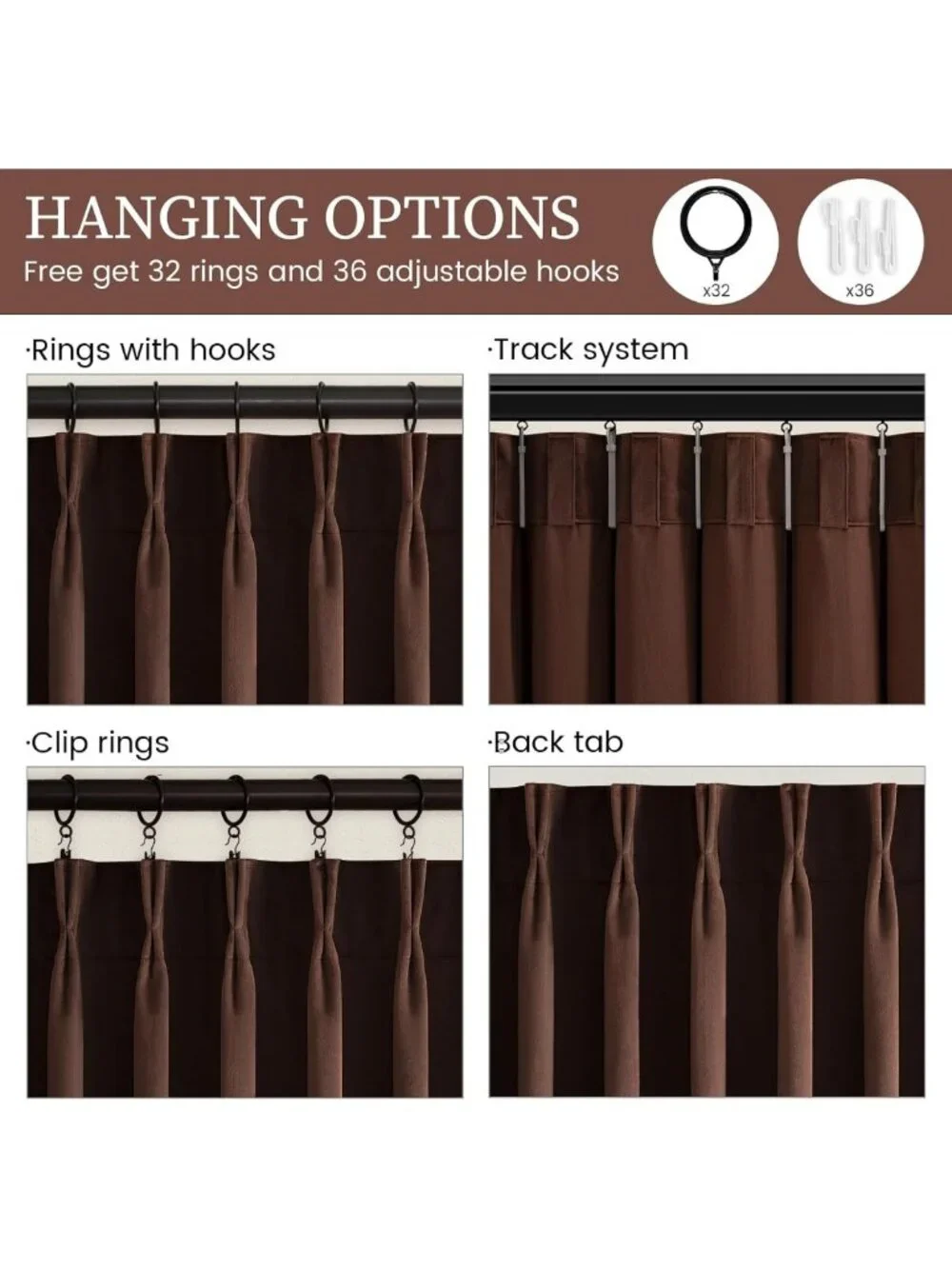 Luxurious Brown Velvet Pinch Pleated Curtains, 84